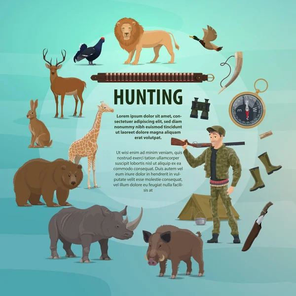 矢量狩猎俱乐部开放季节野生动物园海报 — 图库矢量图片