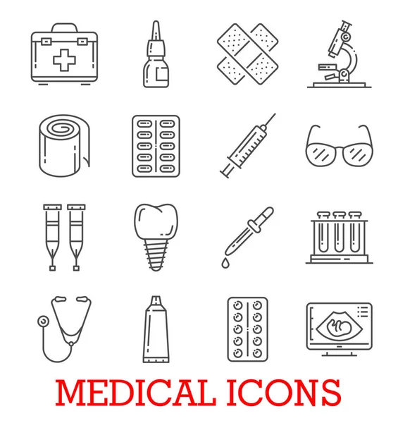 Vector line icons of medical pills and medicines — Stock Vector