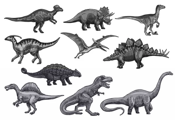Vector schets dinosaurussen icons set — Stockvector