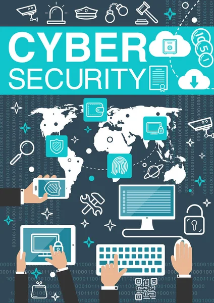 Cyber-Sicherheit Internet-Vektorplakat — Stockvektor