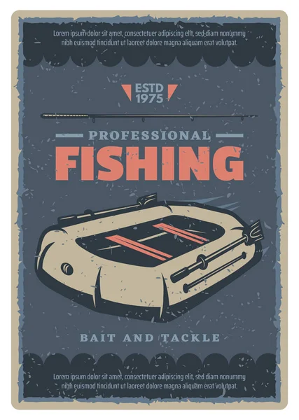 Vetor vintage cartaz de barco de borracha de pesca — Vetor de Stock