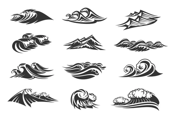 Conjunto de iconos de línea vectorial de ondas oceánicas — Archivo Imágenes Vectoriales