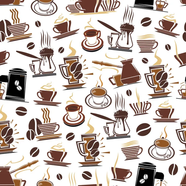 Patrón vectorial de tazas de café y frijoles — Archivo Imágenes Vectoriales