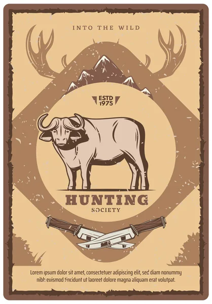 Διάνυσμα buffalo εκλεκτής ποιότητας αφίσα, ΚΥΝΗΓΙΟΥ club — Διανυσματικό Αρχείο