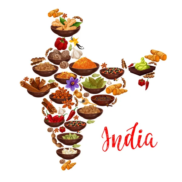 Vector India mapa de especias indias — Vector de stock