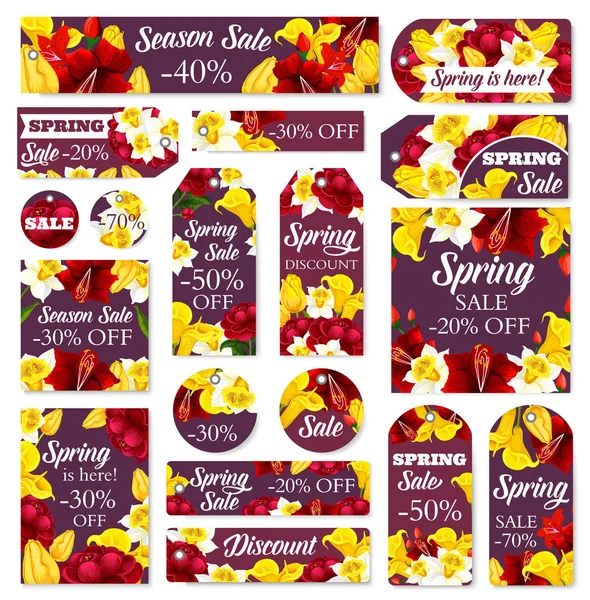 Vector flowers tags for spring sale — Stock Vector