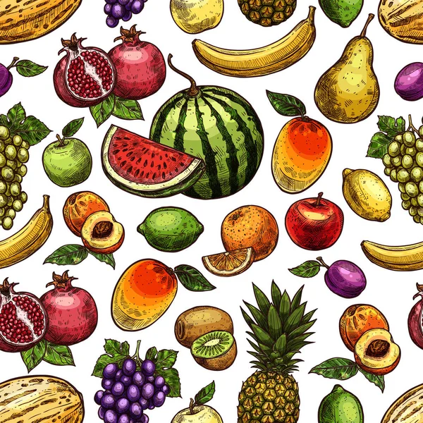 Sketch vector seamless pattern of exotic fruits — Stock Vector