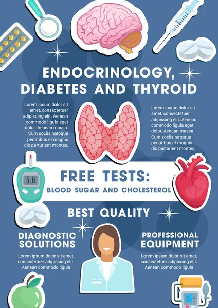 Cartaz vetorial para a medicina endocrinológica — Vetor de Stock