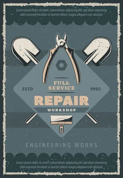 Vektor retro plakát, výstavba a opravy nástroj — Stockový vektor