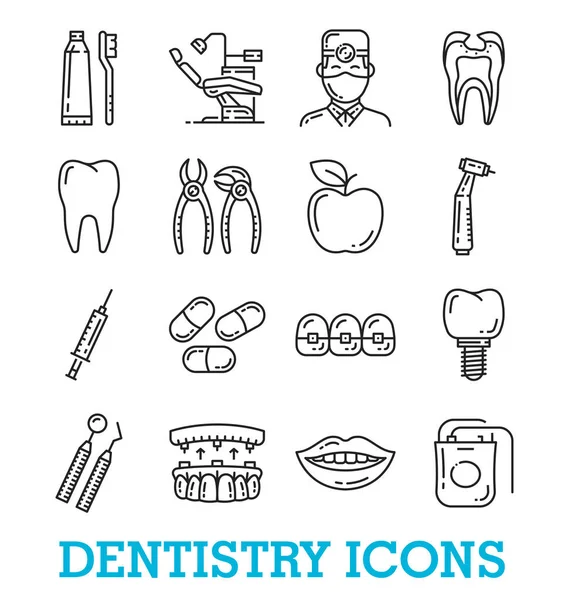 Vector iconen van de dunne lijn van Tandheelkunde Geneeskunde — Stockvector