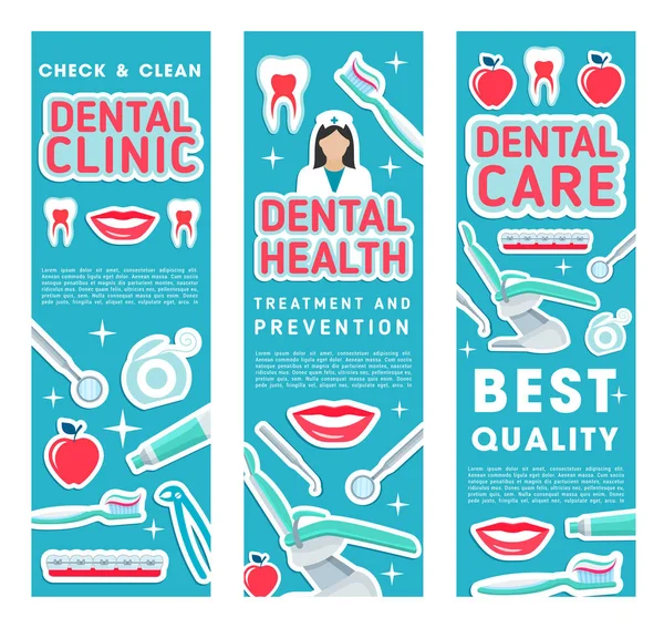 Bandeiras vetoriais de tratamentos de clínicas de saúde dentária — Vetor de Stock