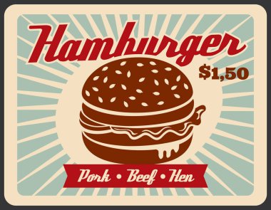 Fast food retro poster hamburger sandviç ile