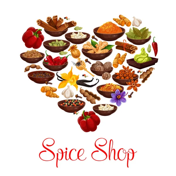 Heart with spice, condiment and seasoning poster — Stock Vector