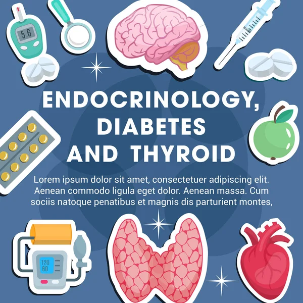 Poster obat endokrinologi dengan ikon medis - Stok Vektor