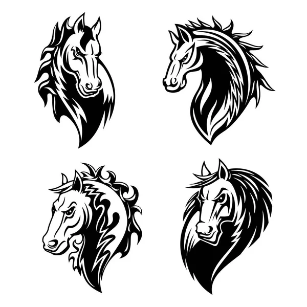 Iconos de caballos o animales mustang. Tatuaje y mascota — Vector de stock