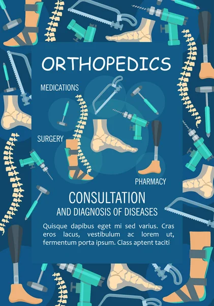 Banner médico de ortopedia con hueso y articulación — Vector de stock