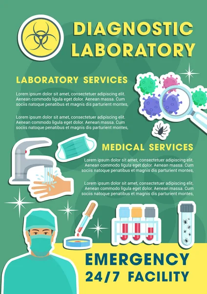 Диагностический лабораторный плакат с лабораторным оборудованием — стоковый вектор