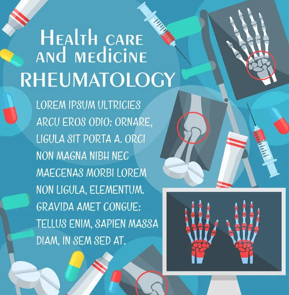 Poster Rheumatologi dengan tulang dan sendi x-ray - Stok Vektor