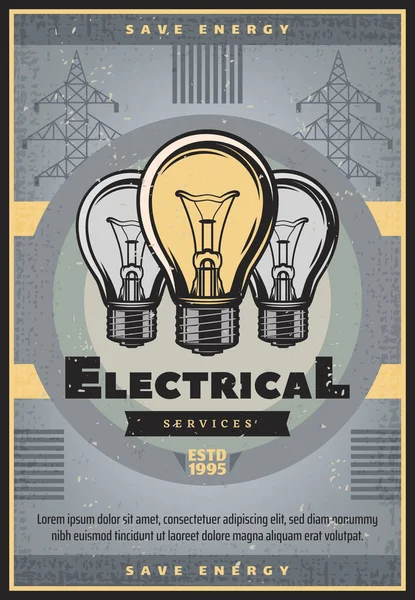 Salvar bandeira retro de energia de serviço elétrico — Vetor de Stock