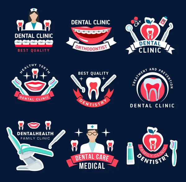 Símbolos de clínica odontológica e odontológica —  Vetores de Stock