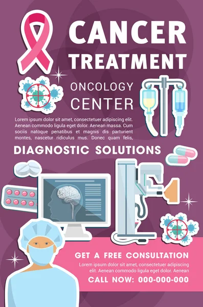 Oncology medicine poster with cancer chemotherapy — Stock Vector