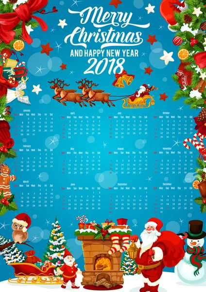 クリスマスと新年のお祝いカレンダー テンプレート — ストックベクタ