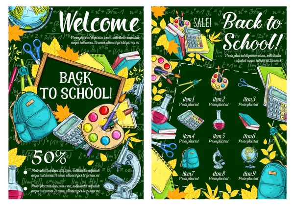 Back to School vector sketch chalkboard poster — Stock Vector