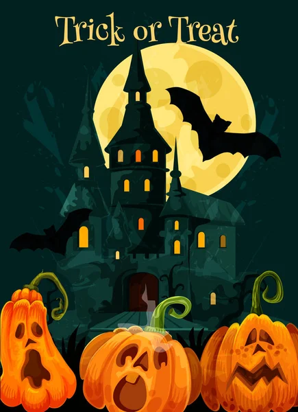Halloween trick treat pumpkin vector greeting card — Stock Vector