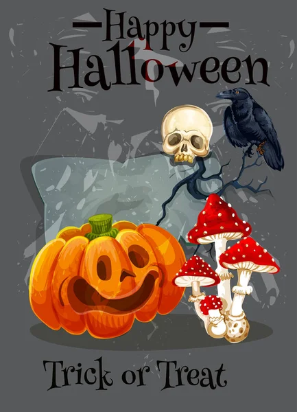 Happy Halloween trick behandla vektor gratulationskort — Stock vektor