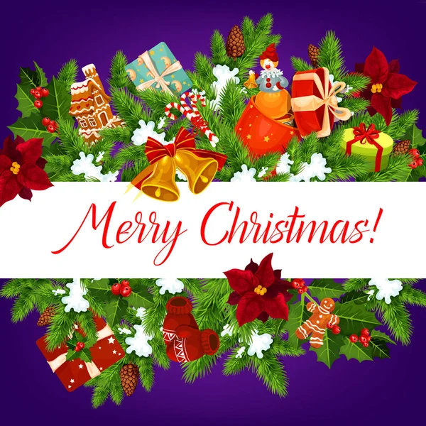 Vánoční věnec nápis s přáním Merry Xmas — Stockový vektor