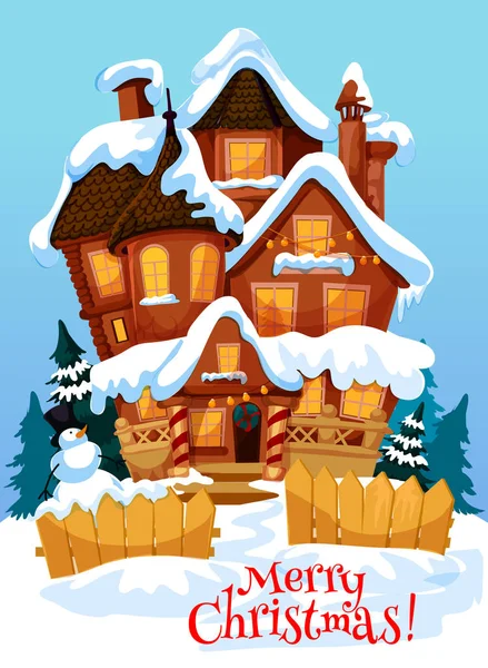 Weihnachtshaus mit Weihnachtsdekoration Grußkarte — Stockvektor