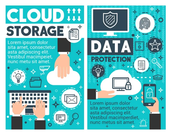 Cloud storage information technology posters — Stock Vector