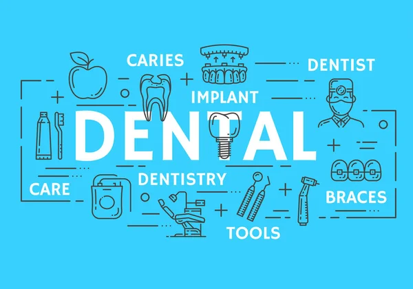 Dentistry medicine, dental clinic thin line banner — Stock Vector