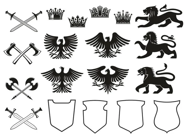 Elemento heráldico de animal, ave, corona y escudo — Archivo Imágenes Vectoriales