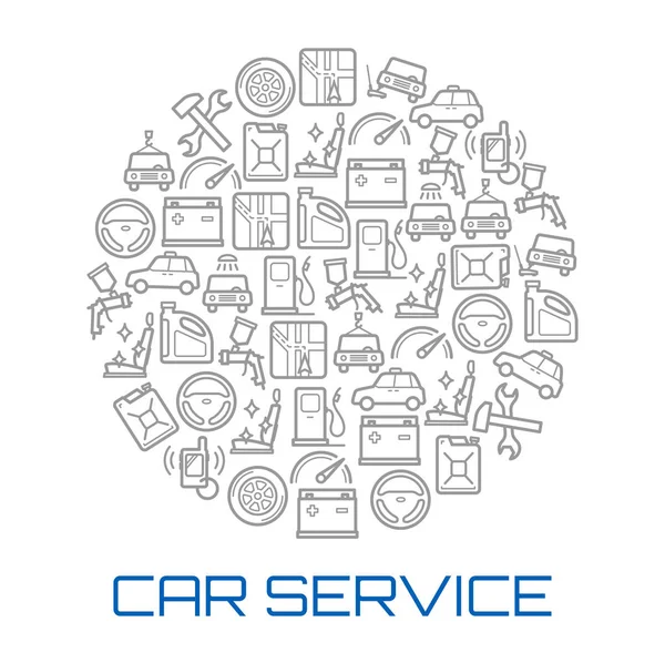 Serviço de carro cartaz redondo do ícone da oficina de reparação de automóveis — Vetor de Stock