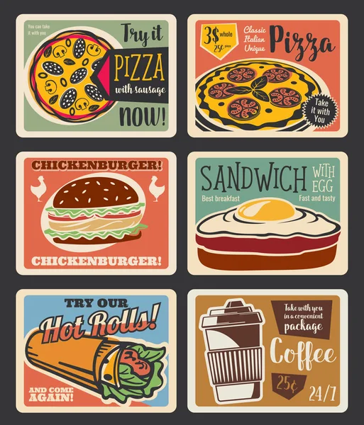 Carte vintage menu Fast Food avec snack à emporter — Image vectorielle