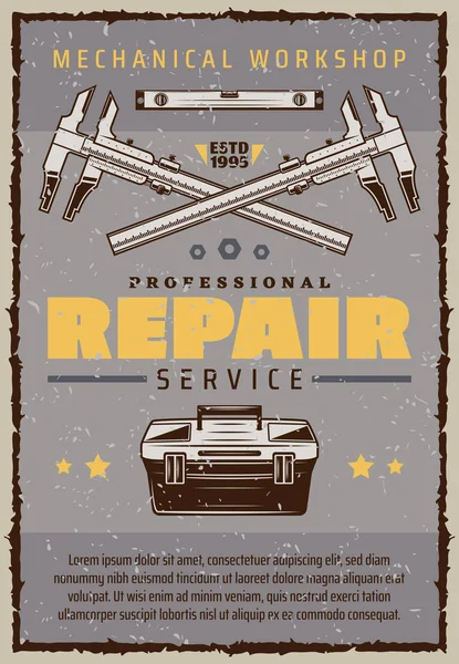 Poster service reparații auto cu cutie de instrumente mecanică — Vector de stoc