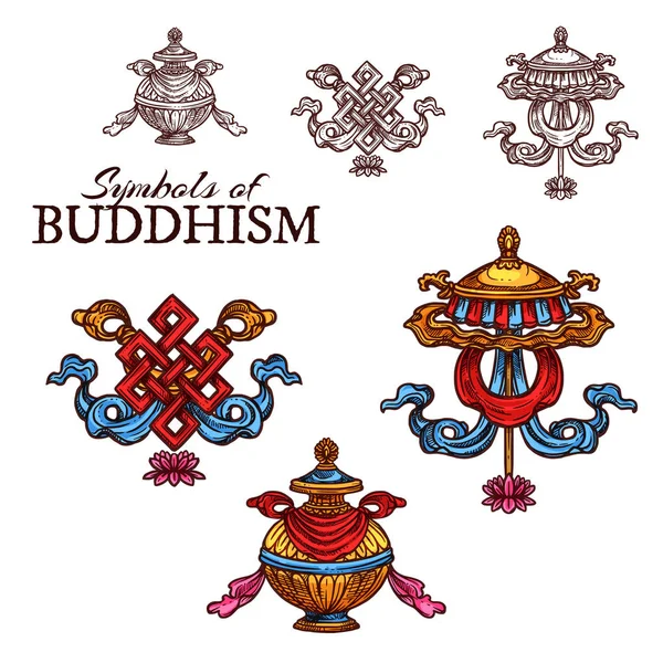 Buddhismen religion lyckobringande symbol skiss — Stock vektor