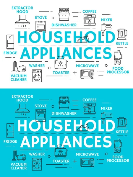 Home Appliances Thin Line Banner Household Equipment Kitchenware Icon Coffee — Stock Vector