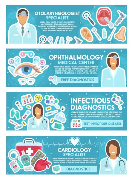 Bannière Cardiologie, ORL et médecine infectieuse — Image vectorielle