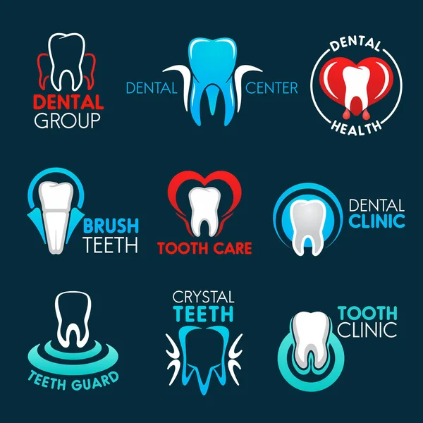 Clinica odontoiatrica o studio dentistico simboli con dente — Vettoriale Stock