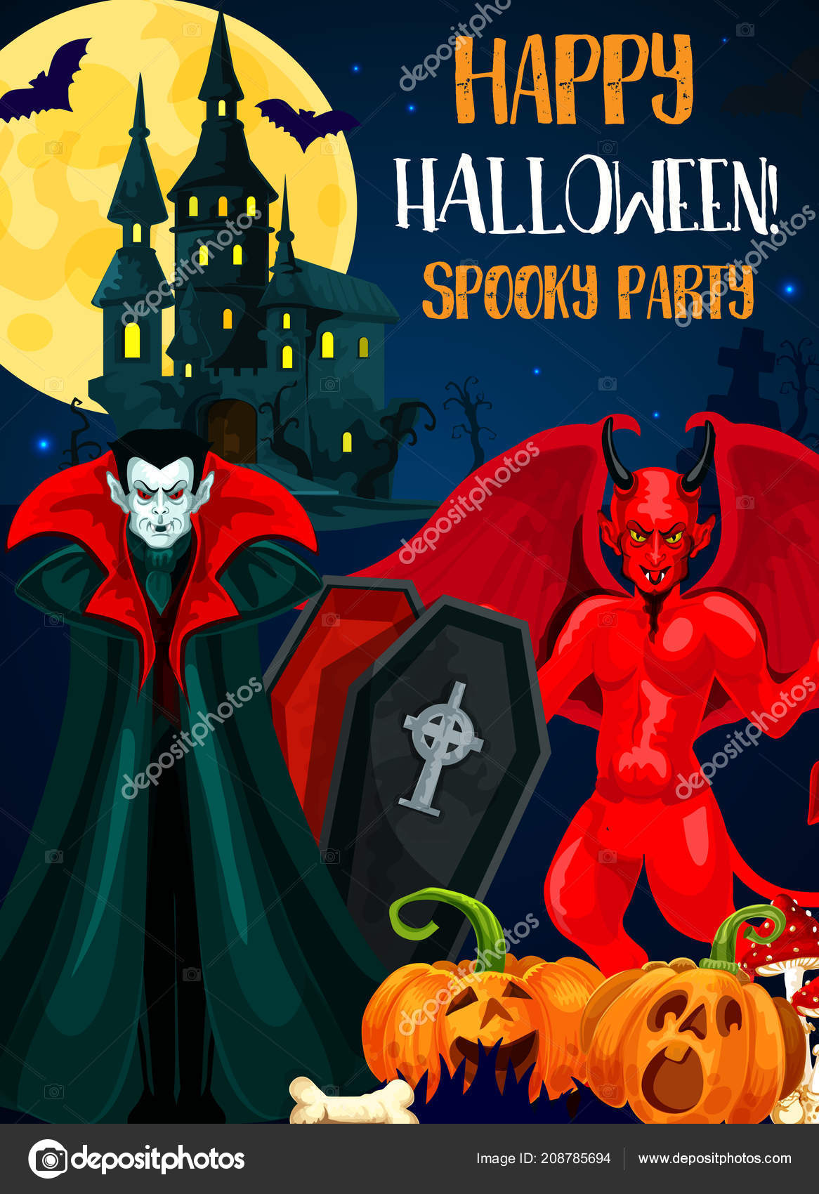 Tarjeta de invitación de fiesta de Halloween noche Vector de stock  #208785694 de ©Seamartini, image size:1166x1700