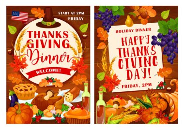 Vektör Şükran günü davetiye posterler