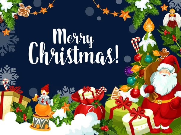 Natal desejo Papai Noel saudações vetor cartão —  Vetores de Stock