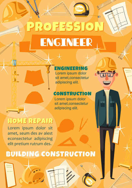 Engineer profession man. Vector occupation tools