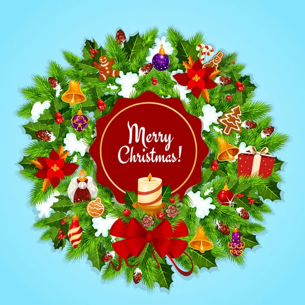 Grinalda de Natal e vela para cartão de felicitações de Natal —  Vetores de Stock
