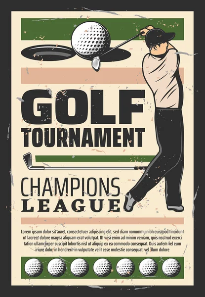 Golf Şampiyonlar Ligi Turnuvası retro poster — Stok Vektör