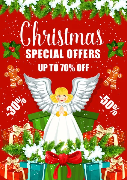 Jul försäljning affisch med Xmas gåva och nuvarande — Stock vektor