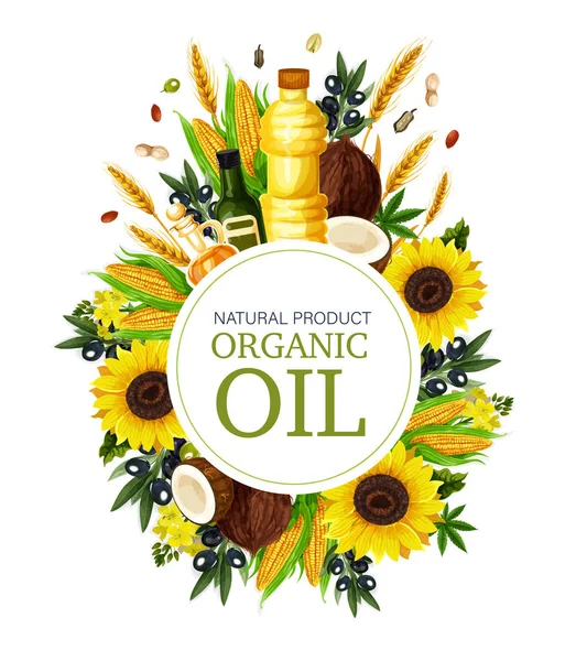 Organic natural oil products vector poster — Stock Vector