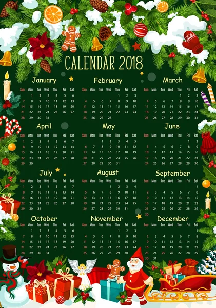 Kalendervorlage mit weihnachtlichem Girlanden-Rahmen — Stockvektor